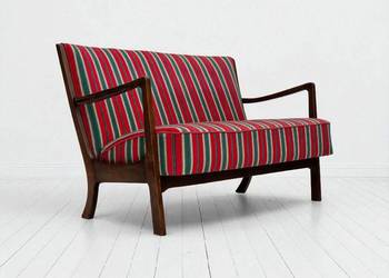 Lata 60, Duńska sofa dwuosobowa, design Fritz Hansen, wełna meblowa.