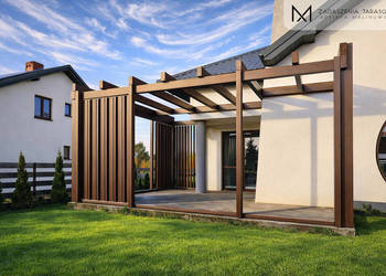 Zadaszenie tarasu nowoczesne | Szkło i pionowe lamele | Na wymiar