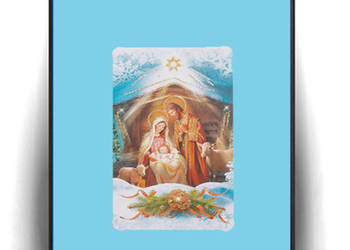 religijny obrazek ze stajenką, święty obrazek z szopką, vintage obrazek