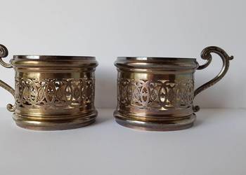 Stary platerowany koszyczek na szklankę, Henniger Warszawa, plater