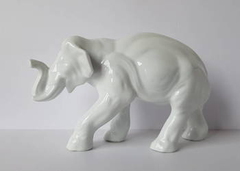Sygnowana porcelanowa figurka Słonia, Słoń, Bogucice, porcelana PRL