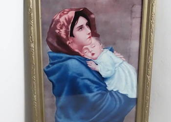 Stary obraz Madonny z Dzieciątkiem (Madonnina) w ozdobnej złotej ramie