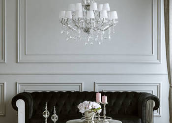 Sofa glamour chesterfield czarna szara na srebrnych nogach AVIATOR