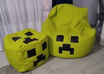 Pufa Fotel limonka XXL buźka Minecraft z podnóżkiem