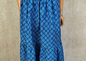 Spódnica maxi bawełniana niebieska wzór wysoki stan zwiewna lato 48 4XL