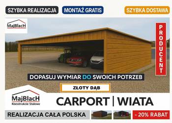 DREWNOPODOBNY CARPORT WIELOSTANOWISKOWY |Wiata Samochodowa – Maj-Blach