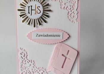 ZAWIADOMIENIA KOMUNIA DZIEWCZYNKA IHS KSIĄŻKA C6  RÓŻ - BIEL