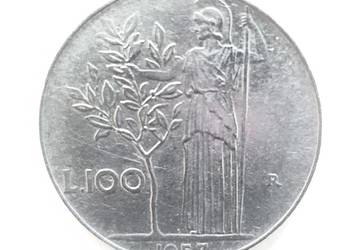 100 lirów z 1957r.Włochy. Rzadka moneta ze skrętką 180° .