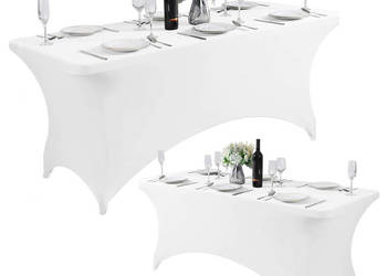 Obrus uniwersalny pokrowiec na stół cateringowy 240 cm 8FT biały elastyczn…