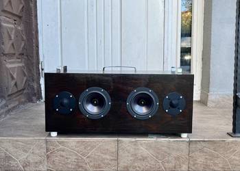 Głośnik przenośny w kolorze drewna wenge (czekoladowy), moc ok. 2 × 35 W