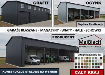 Dwuspadowy Grafitowy Garaż Blaszany - Otwarty Hala -Wiata  - Maj-BlacH