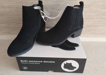 NOWE Buty damskie zamszowe botki CZARNE roz. 39 skóra naturalna Wysyłam