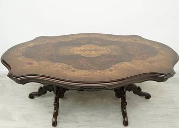 Zjawiskowy intarsjowany stół z lat 40 XXw. Po profesjonalnej renowacji.