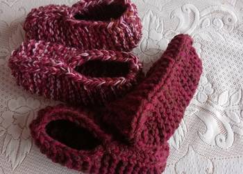 2 pary grubych kapci z włóczki 36-40(papcie, bambosze, wełniaczki)