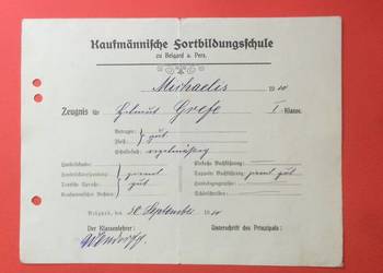 ( 1815 ) Niem.Świadectwo Komercyjnej Szk. Białogard 2, Grefe