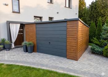 Garaż blaszany 4x4 drewnopodobny złoty dąb grafit spad na tył PRODUCENT