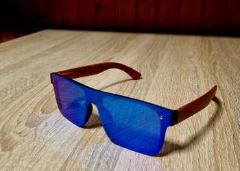 Piękne męskie okulary lub unisex nowość 2026  sportowe drewniane niebieskie