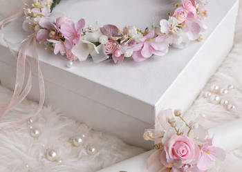 Wianek komunijny jasny róż