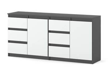 Komoda Szafka 160cm Zestaw 6 Szuflad Pojemna Salon Sypialnia Szary Biały