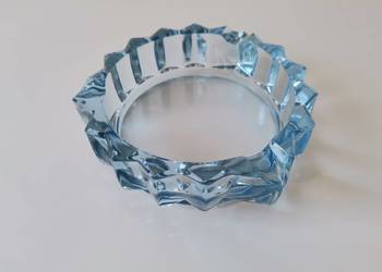 Stara, duża, nieużywana, niebieska popielniczka szkło Art Deco