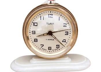 Piękny budzik mechaniczny Slava, made in ZSRR, lata 60.