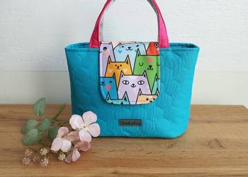 Niebieska Torebka Koszyk w KOTKI handmade