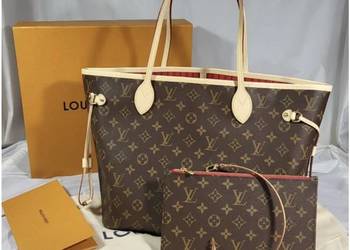 Torebka damska LV Louis Vuitton Neverfull MM Monogram czerwony środek skóra
