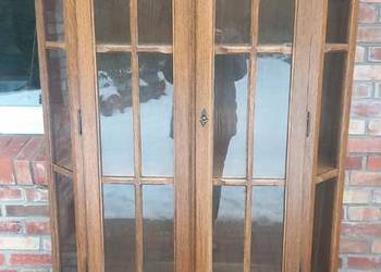 Witryna dębowa Kredens Biblioteka z półkami Regał przeszklone drzwi (758)