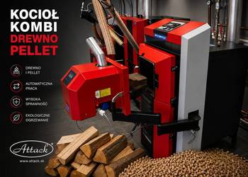 Kocioł c.o kombinowany drewno pellet Attack kombi 25 kW z palnikiem