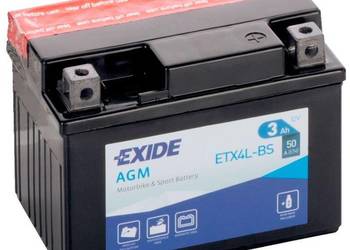 Akumulator motocyklowy 12V 3Ah 50A EXIDE ETX4L-BS YTX4L-BS P+