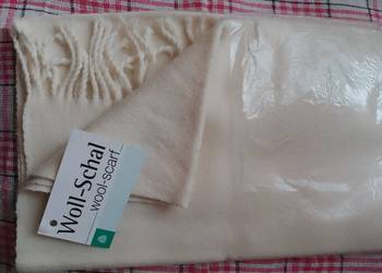 Szal szalik damski kremowy wełna