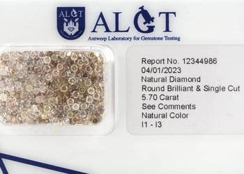 Diamenty 5,70 ct, fabrycznie zapieczętowane