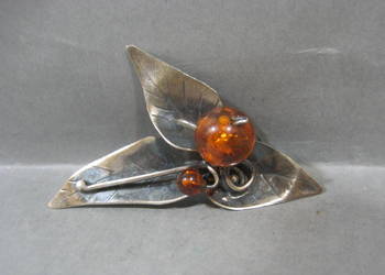 Stara Broszka Srebrna z Bursztynem , Vintage Stara Broszka Srebrna z Bursztynem , Vintage