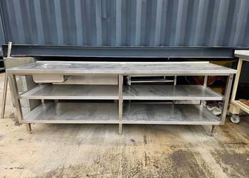 Stół ze zlewem i półkami - stal nierdzewna, długość 260 cm