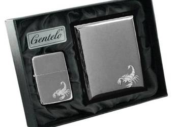 Zestaw Prezentowy Benzynowa Zapalniczka i Papierośnica Grawer Skorpiona