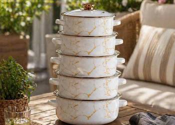 119 zł Garnki emaliowane Klonberg, białe ze złotym, czarne ze złotym