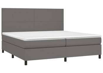 Łóżko kontynentalne z materacem i LED szara ekoskóra 200x200cm WM-3135847