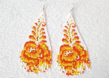 Duże kolczyki koralikowe boho etno bohemian pomarańczowy kwiat róża floral Duże kolczyki koralikowe boho etno bohemian pomarańczowy kwiat róża floral