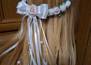 Wianek komunijny delikatny pudrowy róż