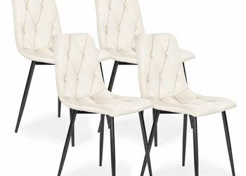 Komplet 4 krzeseł pikowanych welurowych kremowe ModernHome