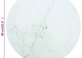 Blat stołu biały Ø80x1 cm szkło ze wzorem marmuru WM-322250