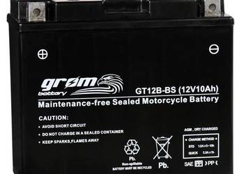 Akumulator 10Ah 180A L+ motocyklowy GROM GT12B-BS 12V