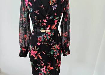 Sukienka Rękawy z siatki egzotyczne kwiaty