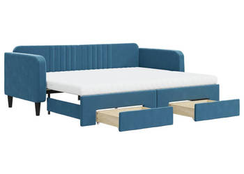 Sofa rozsuwana z szufladami niebieska aksamit 90x200 cm WM-3197134