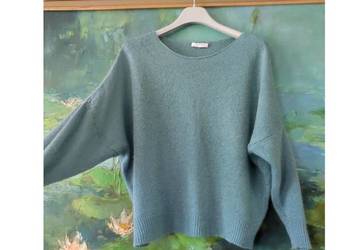 sweter Zara turkusowy morski zielony mięciutki puchaty kardigan