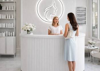 Biała srebrna recepcja glamour ryflowana z podświetleniem LED 120x60x100