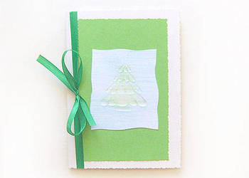 zielona kartka na Boże Narodzenie, pusta kartka świąteczna z choinką