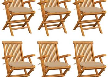 vidaXL Krzesła ogrodowe, beżowe poduszki, 6 szt., drewno tekowe(SKU:3062559