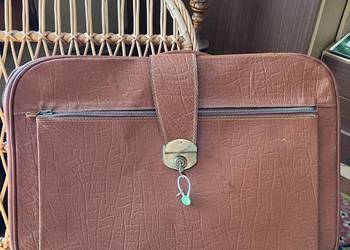 Duża skórzana walizka retro PRL toffi skóra naturalna vintage