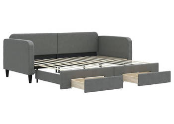 Sofa rozsuwana z szufladami ciemnoszara tkanina 90x200 cm WM-3196853